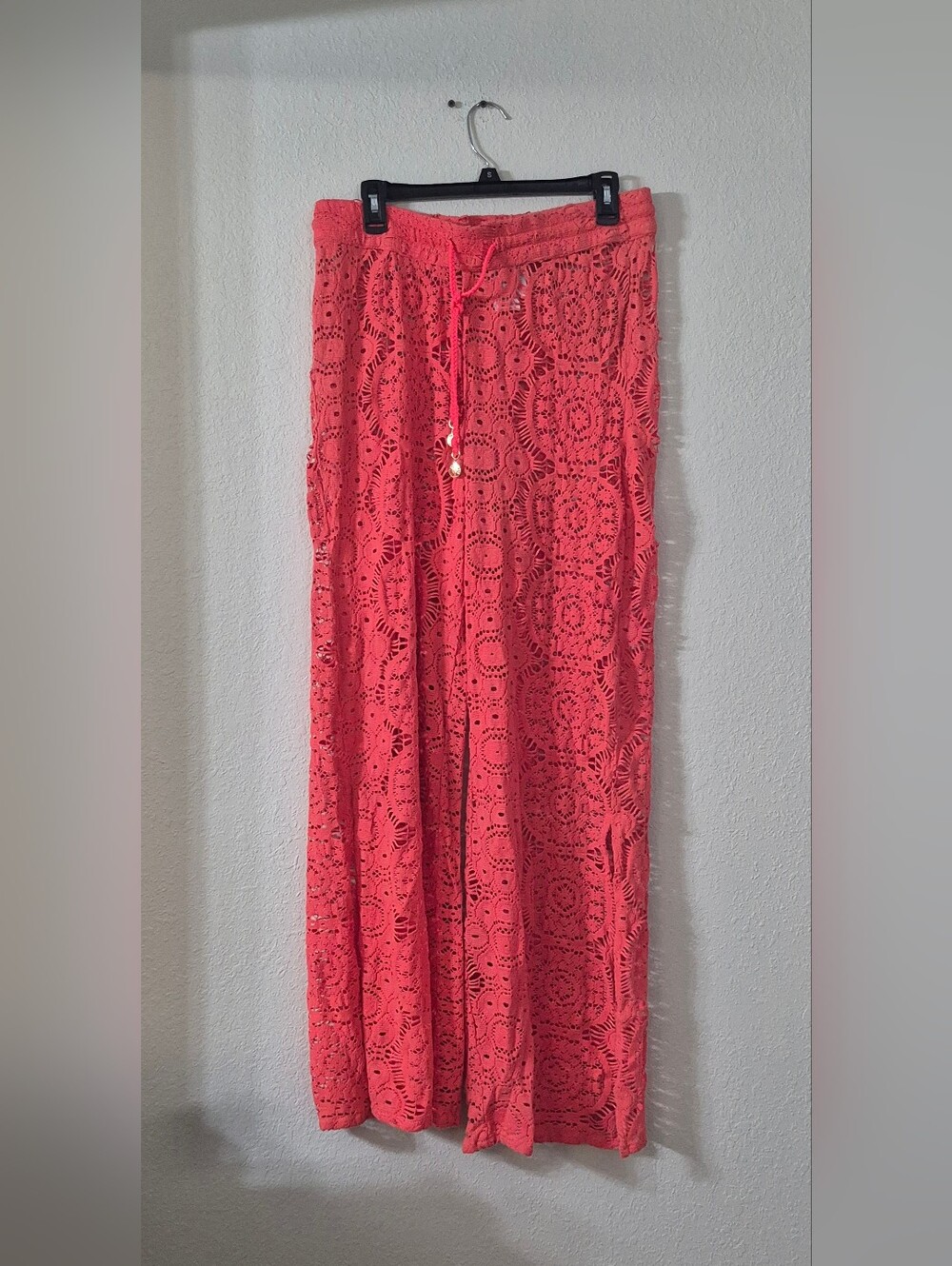 Crochet Wide-Leg Pants in Coral
